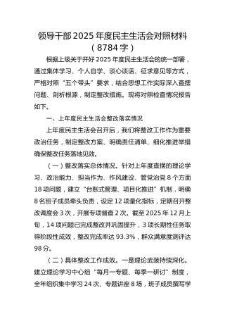 领导干部2025年度民主生活会对照材料（8784字）