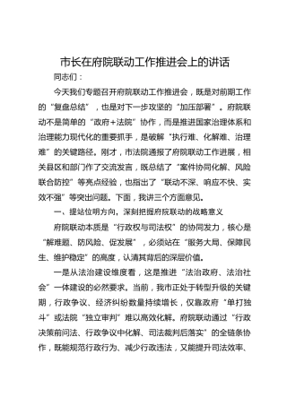 市长在府院联动工作推进会上的讲话-
