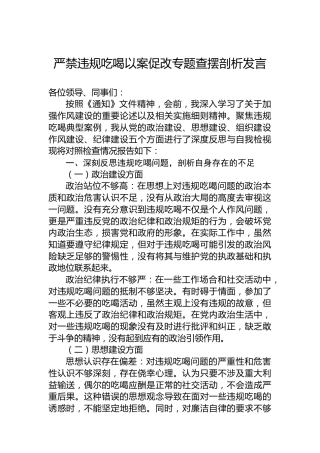 严禁违规吃喝以案促改专题查摆剖析发言