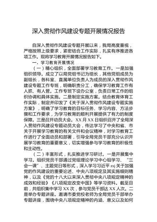 深入贯彻作风建设专题开展情况报告