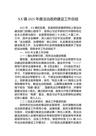 XX镇2025年度法治政府建设工作总结