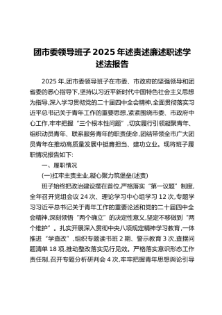 团市委领导班子2025年述责述廉述职述学述法报告