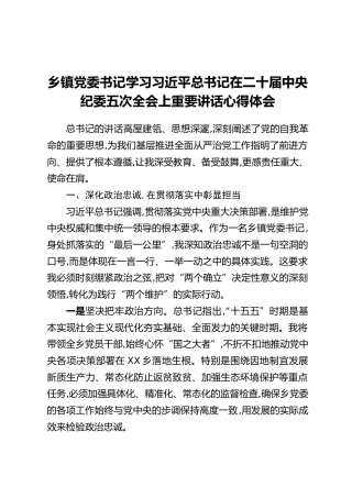 乡镇党委书记学习习近平总书记在二十届中央纪委五次全会上重要讲话心得体会