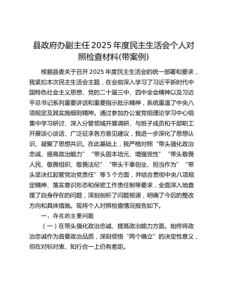 县政府办副主任2025年度民主生活会个人对照检查材料【八个方面（五个带头+贯彻中央八项规定精神、落实整治形式主义+意识形态+保密工作+典型案例剖析）】