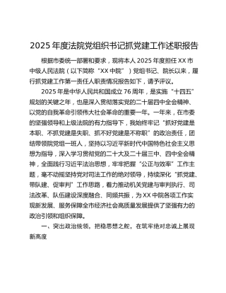 2025年度法院党组织书记抓党建工作述职报告