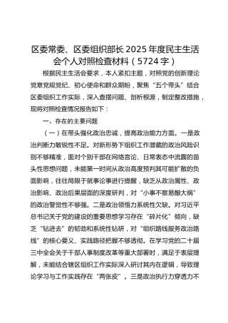 区委常委、区委组织部长2025年度民主生活会个人对照检查材料（5724字）