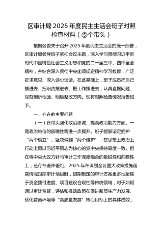 区审计局2025年度民主生活会班子对照检查材料