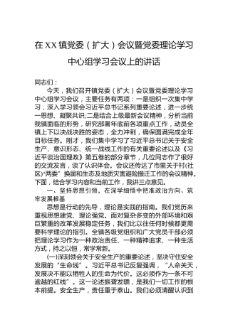 在XX镇党委（扩大）会议暨党委理论学习中心组学习会议上的讲话