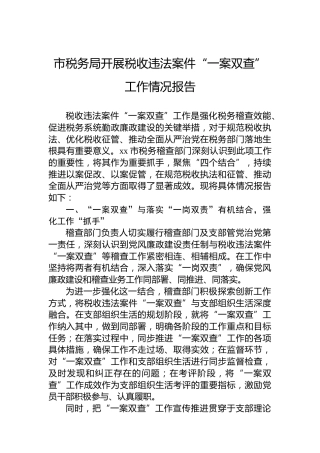市税务局开展税收违法案件“一案双查”工作情况报告
