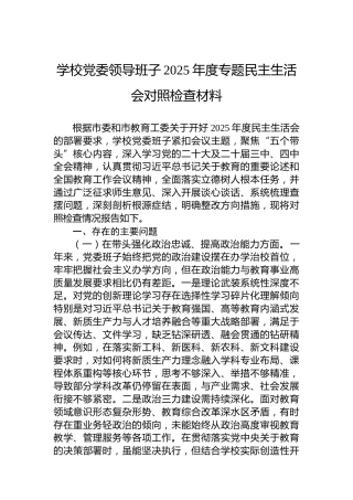 学校党委领导班子2025年度专题民主生活会对照检查材料