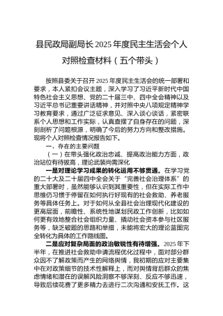 县民政局副局长2025年度民主生活会个人对照检查材料（五个带头）