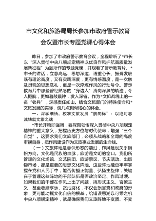 市文化和旅游局局长参加市政府警示教育会议暨市长专题党课心得体会