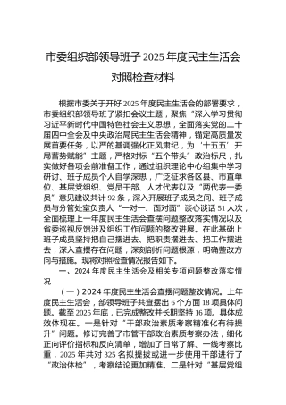 市委组织部领导班子2025年度民主生活会对照检查材料