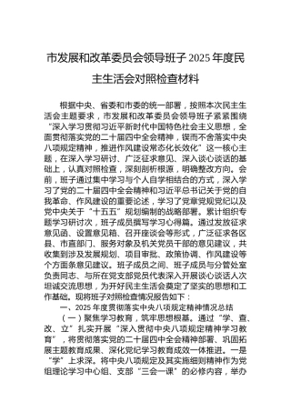 市发展和改革委员会领导班子2025年度民主生活会对照检查材料