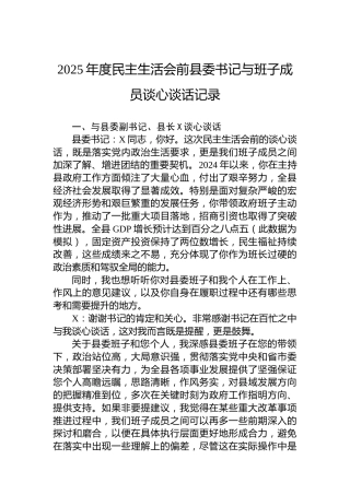 2025年度民主生活会前县委书记与班子成员谈心谈话记录