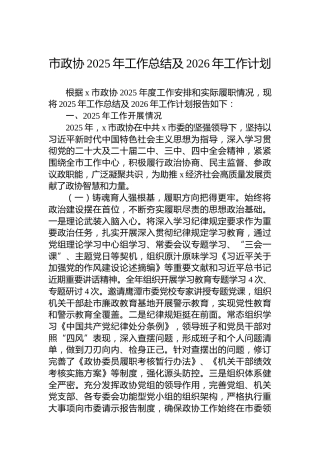 市政协2025年工作总结及2026年工作计划