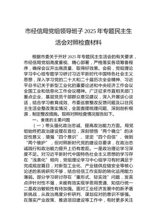 市经信局党组领导班子2025年专题民主生活会对照检查材料