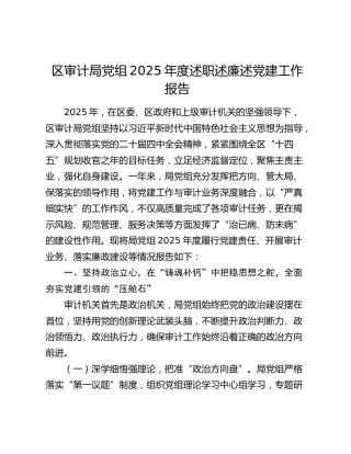 区审计局党组2025年度述职述廉述党建工作报告