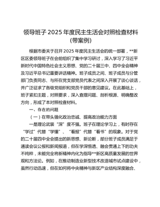 领导班子2025年度民主生活会对照检查材料(带案例)