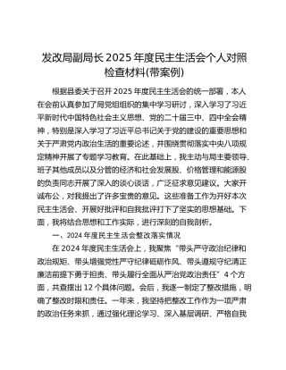 发改局副局长2025年度民主生活会个人对照检查材料(带案例)