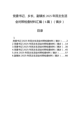 党委书记、乡长、副镇长2025年民主生活会对照检查材料汇编（6篇）（镇乡）