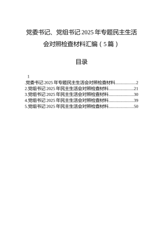 党委书记、党组书记2025年专题民主生活会对照检查材料汇编（5篇）