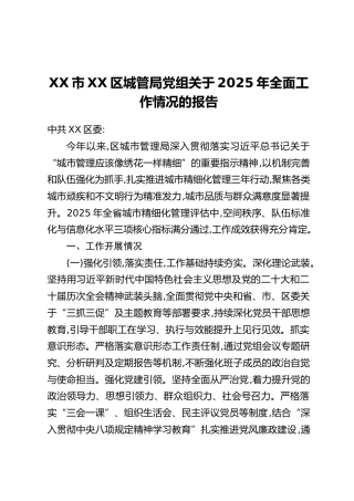 XX市XX区城管局党组关于2025年全面工作情况的报告