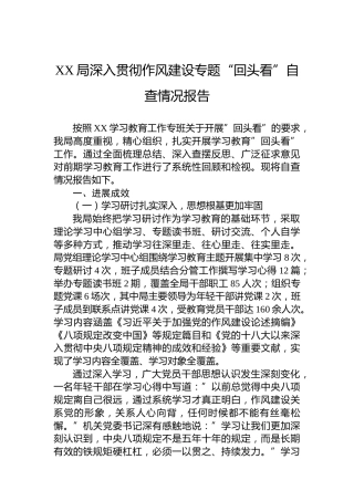 XX局深入贯彻作风建设专题“回头看”自查情况报告