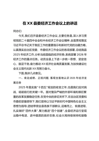 在XX县委经济工作会议上的讲话（1）