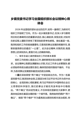 乡镇党委书记学习全国组织部长会议精神心得体会