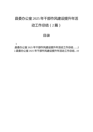 县委办公室2025年干部作风建设提升年活动工作总结（2篇）
