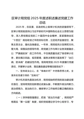 区审计局党组2025年度述职述廉述党建工作