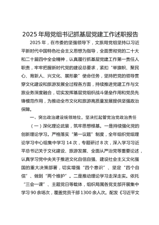 2025年局党组书记抓基层党建工作述职报告