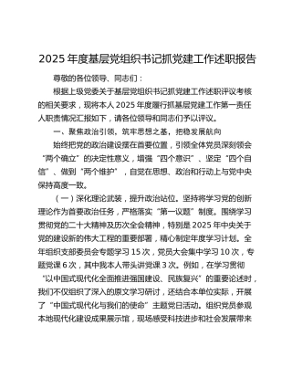 2025年度基层党组织书记抓党建工作述职报告