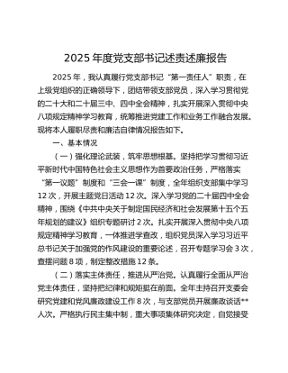 2025年度党支部书记述责述廉报告