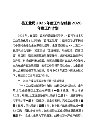 县工业局2025年度工作总结和2026年度工作计划