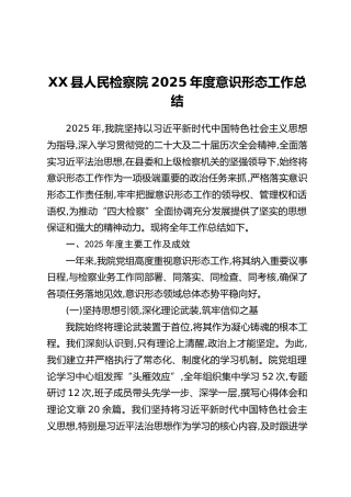 XX县人民检察院2025年度意识形态工作总结
