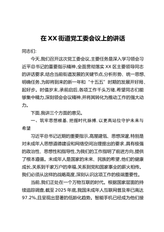 在XX街道党工委会议上的讲话