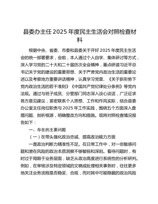 县委办主任2025年度民主生活会对照检查材料（五个带头）