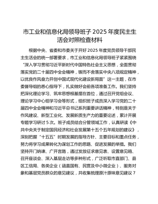 市工业和信息化局领导班子2025年度民主生活会对照检查材料（贯彻落实中央八项规定精神情况总结+五个带头+典型案例剖析）