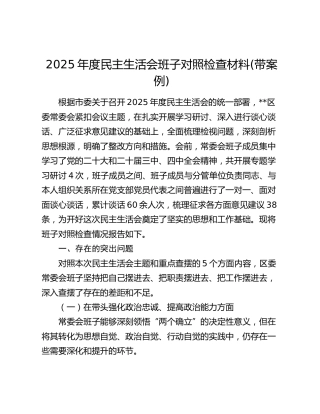 2025年度民主生活会班子对照检查材料(带案例)