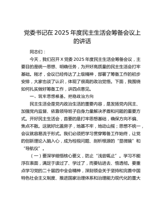 党委书记在2025年度民主生活会筹备会议上的讲话