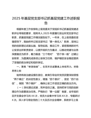 2025年基层党支部书记抓基层党建工作述职报告