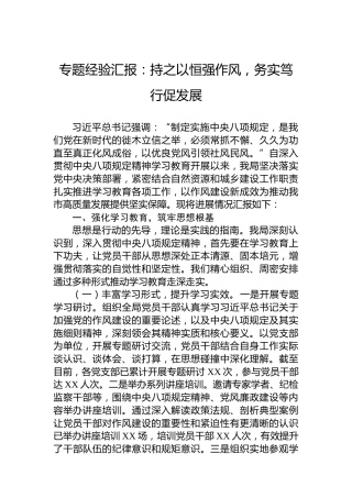 专题经验汇报：持之以恒强作风，务实笃行促发展