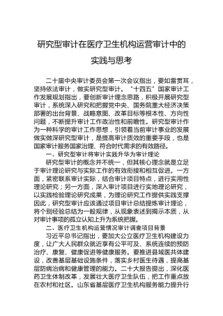 研究型审计在医疗卫生机构运营审计中的实践与思考
