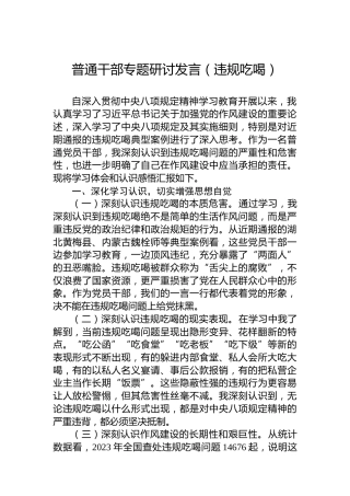 普通干部专题研讨发言（违规吃喝）