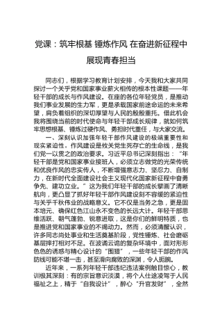 党课：筑牢根基锤炼作风在奋进新征程中展现青春担当