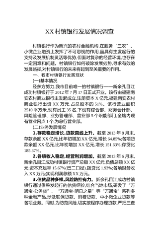 XX村镇银行发展情况调查