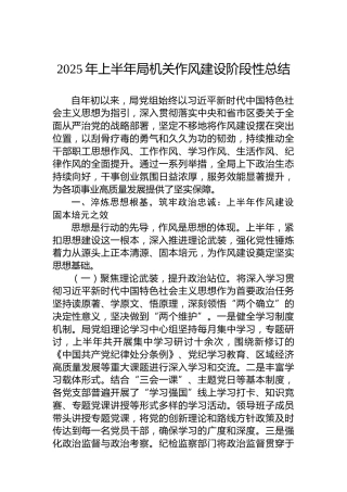 2025年上半年局机关作风建设阶段性总结