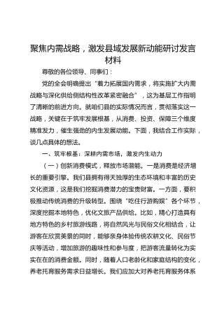 聚焦内需战略，激发县域发展新动能研讨发言材料